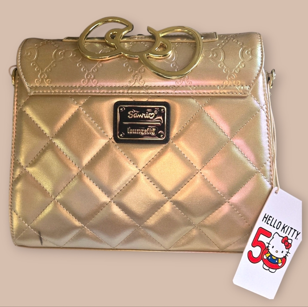 Sanrio Hello Kitty 50th Anniversary Metallic Gold Crossbody Bag - Picture 2 of 9